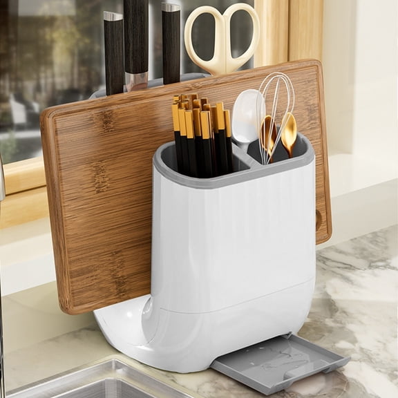 YIMWNYI MultiFunctional Knife Block Organizer, Kitchen Utensil Holder, Knife Storage Solution, Durable Plastic Design, Easy Access Kitchen Storage, NonSlip Base, Water Collection Tray