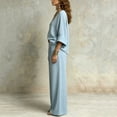 thumbnail image 6 of LEKWK Vacation Outfits for Women Elegant V Neck Long Sleeve Oversized Top and Wide Leg Pants Linen Matching Set Casual Travel Beach Loungewear, 6 of 6
