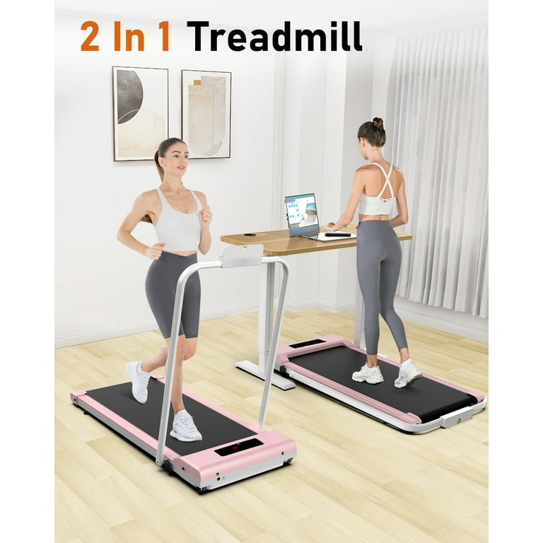 Home Fitness Code 2 in 1 Folding Under Desk Treadmill with Remote Control Treadmill for Home Office Pink