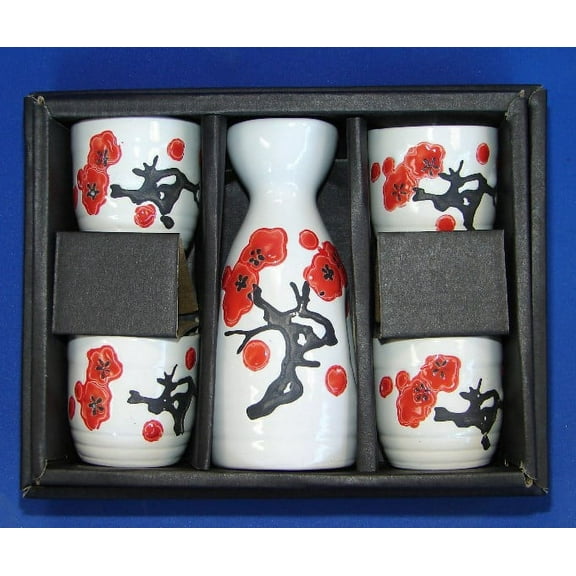 White Japanese Ceramic Saki Set with Cherry Blossom pictures