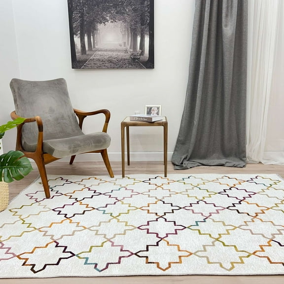 Alfa Rich 3x5 Moroccan White Area Rugs for Living Room Decor Cotton Washable Pet Friendly Runner