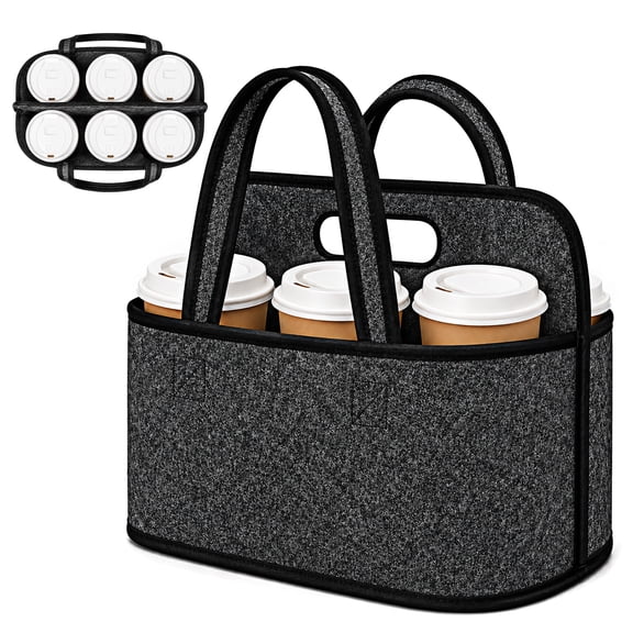 TSV 6 Cup Drink Carrier with Handle, Reusable Portable Drink Caddy, Felt Coffee Cup Holder Tote for Takeout, Delivery, Car and Picnic