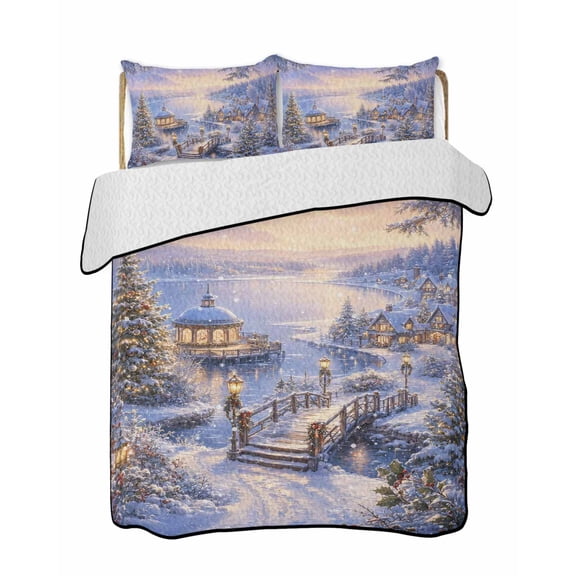Quilt King Size Bedding Set, Christmas Reversible Summer Quilt 3 Pieces, Cottagecore Farmhouse Xmas Tree Snowflake Lightweight Bedspreads Coverlets with 2 Pillow Shams for All Seasons