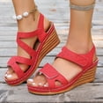 thumbnail image 2 of XUNKUSGA Wedge Sandals for Women Fashion Comfortable Open Toe Ankle Strap Sandals Women Classic Slip-On Arch Support Women Walking Shoes,Red, 2 of 10