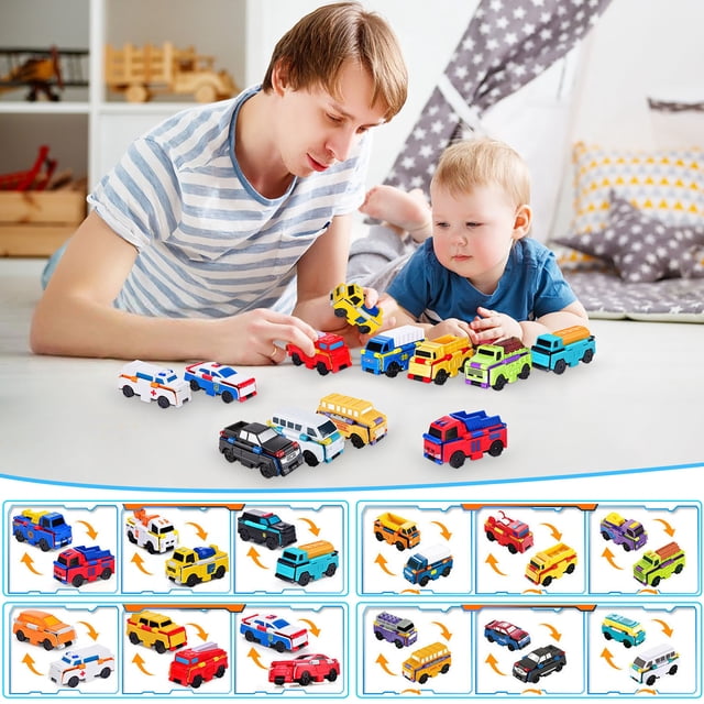 Bestselling,Transformable Flip Toy Cars, Dual-Mode Action Toys, Lightweight Plastic Design, Ages 3-8, Interactive Play Function, Miniature Racing Cars Set, Ideal Gift Choice | Plastic, Multicolor