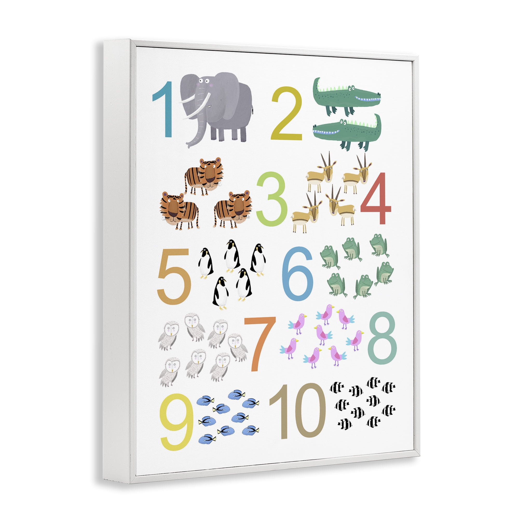 Kid's Counting Animals White Framed Giclee Art, design by Carla Daly