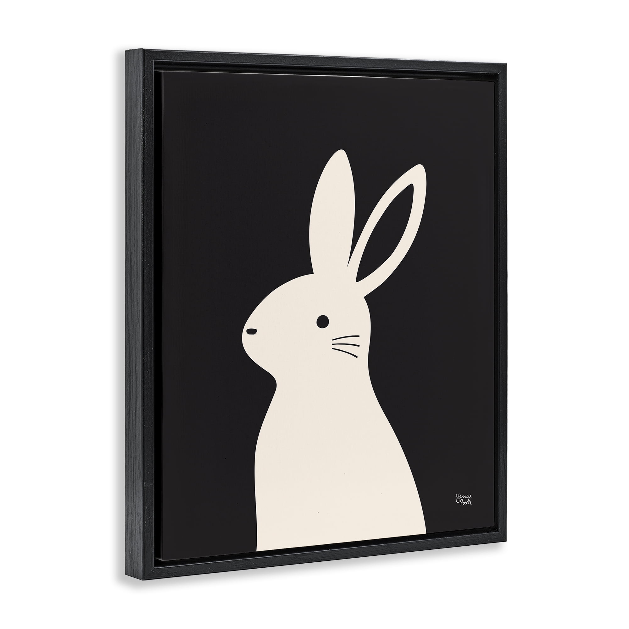 Stupell Industries Simple White Bunny Animals Painting Black Floater Framed Canvas Art Print Wall Art, 25 x 31