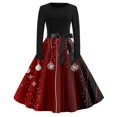 thumbnail image 2 of Christmas Dresses for Women Women's Vintage Classic Dress Long Sleeve Christmas Print Round Neck Swing Dress for Christmas Party,Deep Red,3XL, 2 of 5
