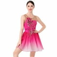 thumbnail image 6 of IBTOM CASTLE Women Ice Figure Skating Dress Ballet Dance Leotard Gymnastics Sequin Embroidery Gradient Chiffon Dress Dancewear M Hot Pink, 6 of 8