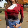 thumbnail image 6 of Satingcolo Womens Halloween Long Sleeve Crewneck Shirts Fall Trendy Funny Pumpkin Bats Skull Graphic Slim Basic Tops Wine L, 6 of 6