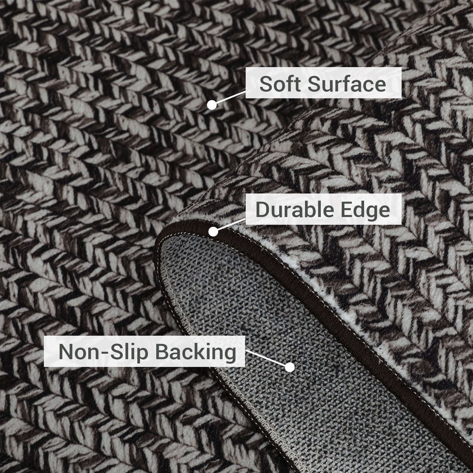 Hasoo Large 10' x 13' Modern Area Rug for Living Room Braided Pattern Soft Indoor Carpet, Gray/Black