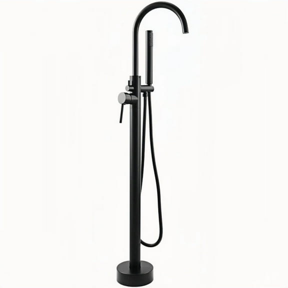 Freestanding Bathtub Faucet Matte Black Floor Mount Filler with Handheld Shower and Swivel Spout