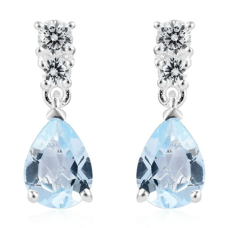 Blue Topaz Dangle Drop Earrings (925 Sterling Silver Pear Sky Blue Topaz Cubic Zirconia CZ Dangle Drop Earrings for Women Cttw 2.4 Jewelry)