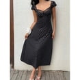 thumbnail image 6 of Black And White Polka Dot Lace Trim Sweetheart Neck Short Sleeve A-Line Midi Dress For Women, 6 of 6