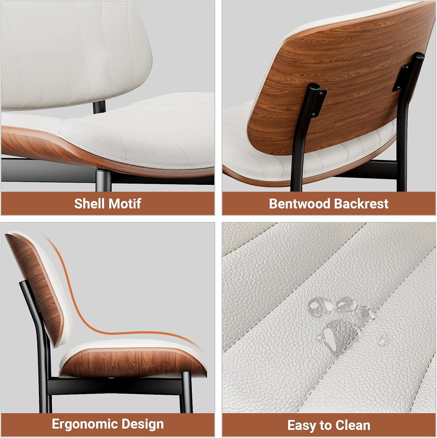 GIKPAL Dining Chairs Set of 6 PU Faux Leather Walnut for Mid-Century Modern Kitchen & Dining Room,Beige
