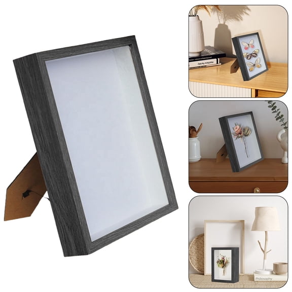 Goowood 8 Inch Butterfly Picture Frame Vintage Hollow Wood Glass Frame for Pressed Flowers 3D Shadow Box Display Tabletop Ornament Black