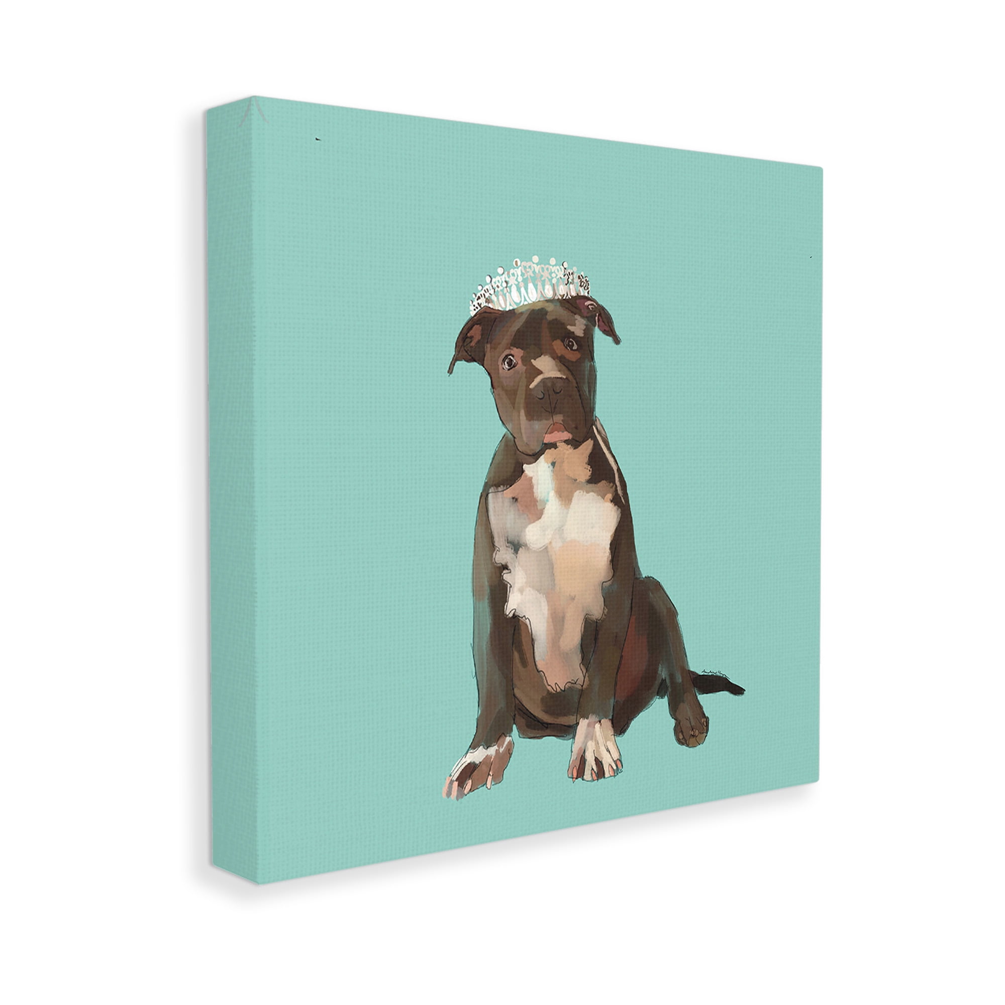 Stupell Industries Royal Pit Bull in Crown Animals & Insects Painting Gallery Wrapped Canvas Art Print Wall Art, 17 x 17