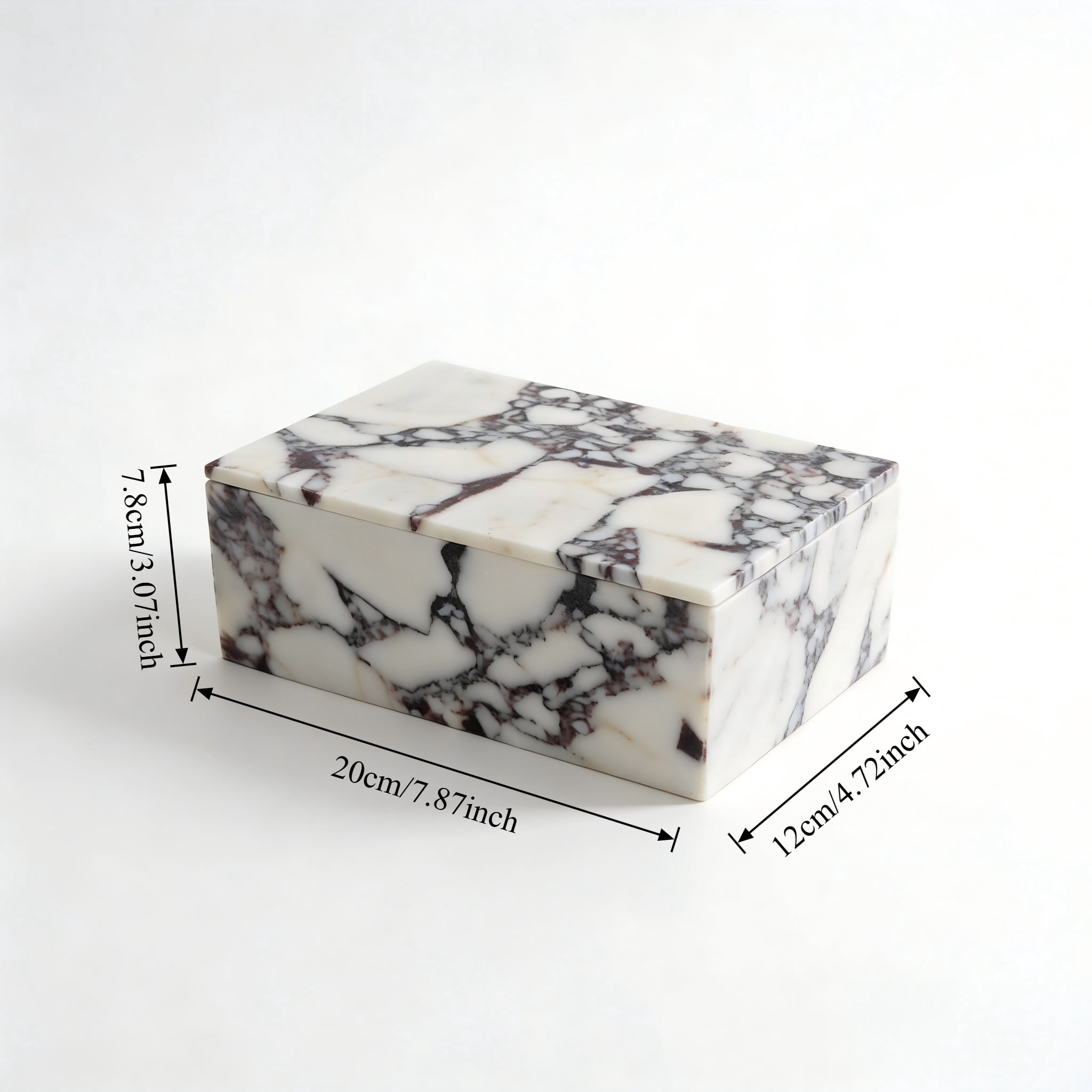 Calacatta Viola Marble Storage Box with Secure Lid - Dustproof Rectangular Container for Cotton Balls, Makeup, Personal Items | Home & Office Organizer