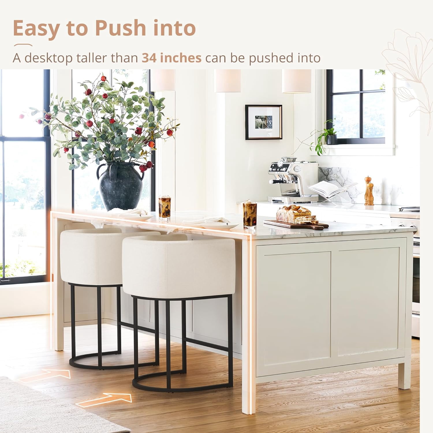 Dycanpo 27" H Modern Bar Stools Set of 4 with Back and Arms, for Home Kitchen, Beige