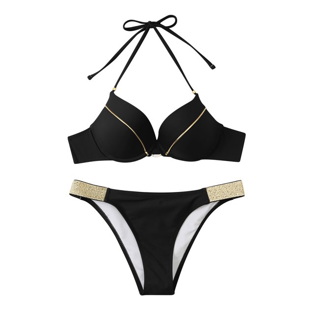 Mujer Cómodo sólido con almohadillas en el pecho con soporte de acero Seaside Beach Swim Bikinis Set Traje de baño dividido OAVQHLG3B Store lin121212
