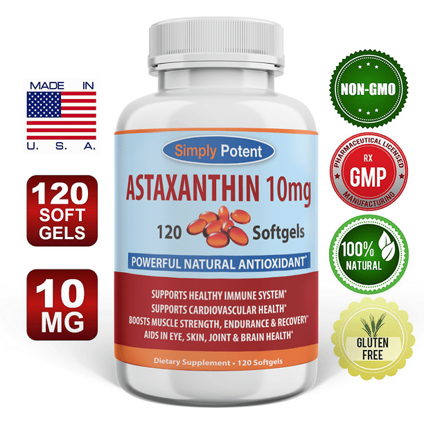 Simply Potent Astaxanthin Supplement 10mg 120 High Potency Softgel, One