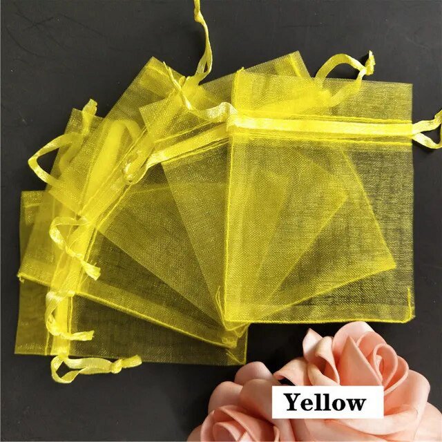 Bolsas de Organza de regalo de Navidad, embalaje de joyería, recuerdo de fiesta de boda, blanco, 7x9, 9x12, 10x15, 13x18cm, 6z, 50 unidades