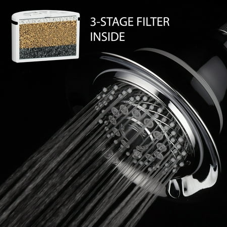 AquaCare By HotelSpa 6-Setting, 5-Inch, 3-stage Filtered Shower Head (Filter Included),