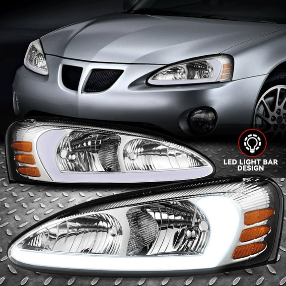 Nuvision for 04-08 Pontiac Grand Prix 3D LED DRL Headlights Chrome Housing Amber Corner