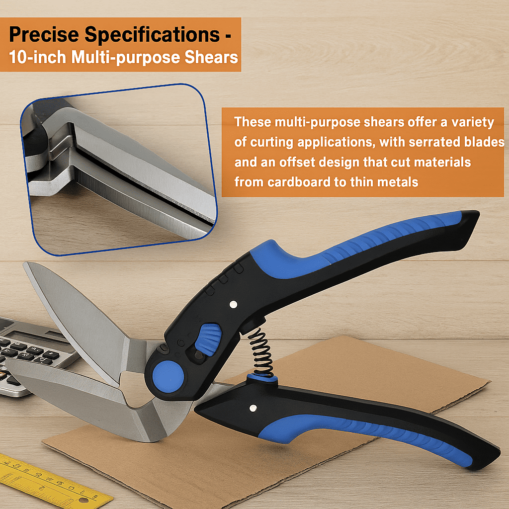 Generic Multipurpose Heavy Duty Stainless Steel Serrated Utility Industrial Shears, 10 Inch, 1 Count