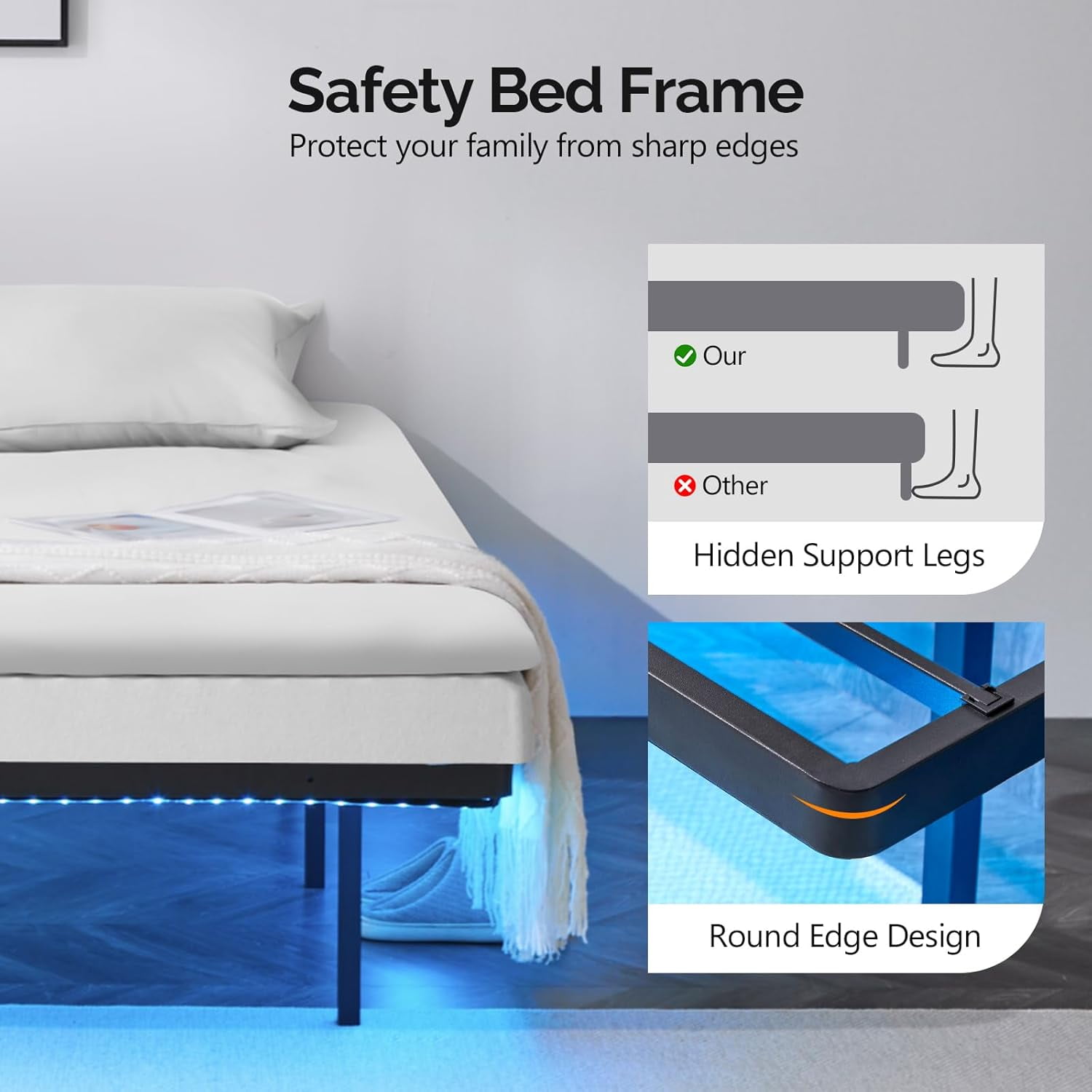 VINGLI Twin Floating Bed Frame With LED Headboard, Charging Station & Hidden Storage – No Box Spring Needed