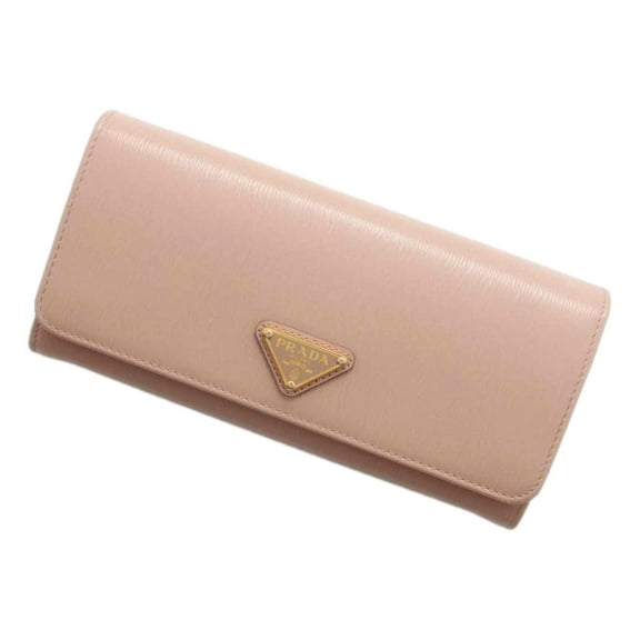 Prada Vitello Move Cipria Beige Leather Continental Long Wallet Gold Triangle Logo