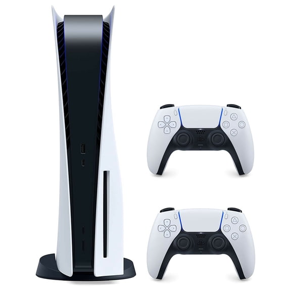 Sony Playstation 5 Disc Version Console with White Extra Controller and Dual Charging Station Bundle