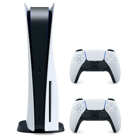 Sony Playstation 5 Disc Version Console with White Extra Controller and Dual Charging Station Bundle