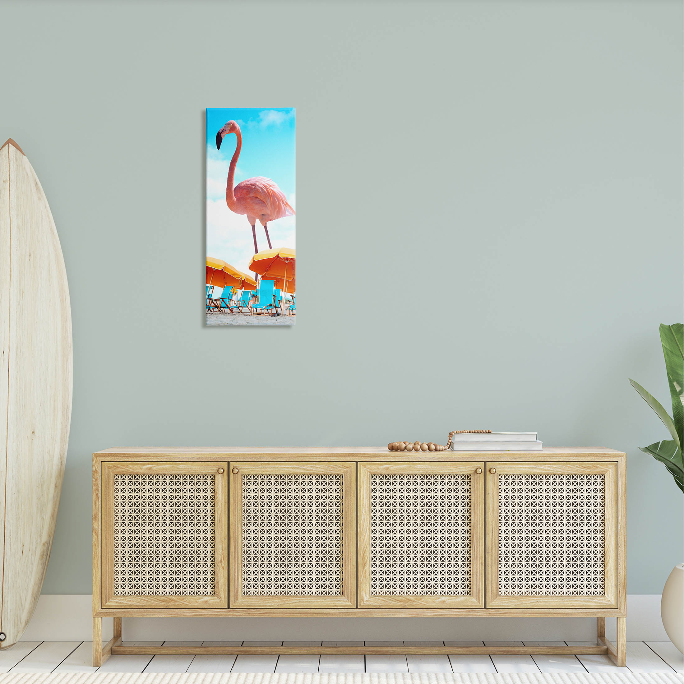 Giant Tropical Flamingo Beach Animals & Insects Graphic Art Gallery Wrapped Canvas Print Wall Art