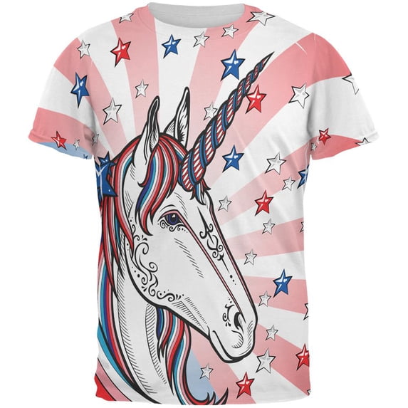 4th of July Freedom is Magical Unicorn All Over Mens T Shirt Multi SM