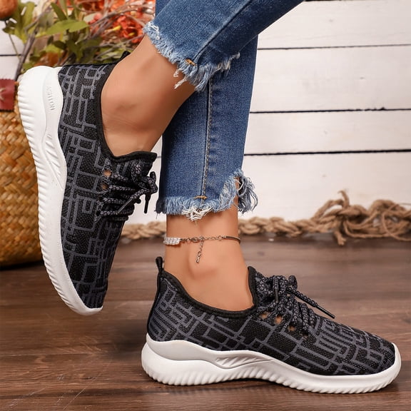 Domzle Women's Running Shoes Lightweight Breathable Mesh Upper Casual Jogging Tennis Shoes Workout Footwear Gym Sneakers Black US-8