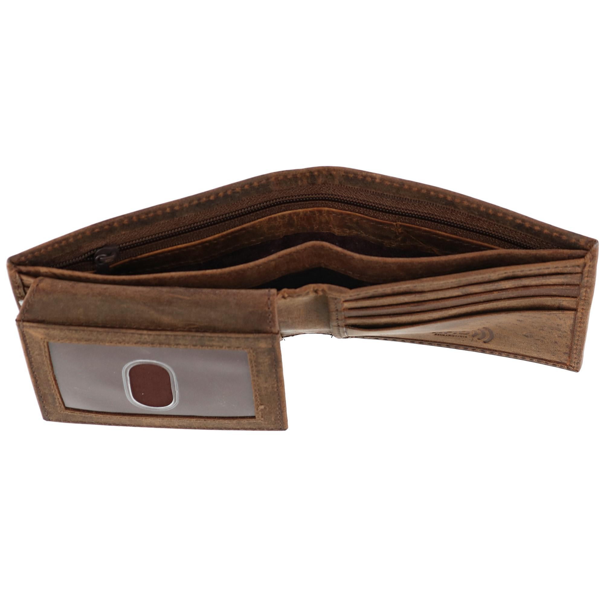 New CTM Men/'s Hunter Leather Distressed RFID Bifold Wallet with Interior Zipper