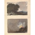 thumbnail image 2 of Thomas Sully 19x24 Black Ornate Framed Double Matted Museum Art Print Titled: Landscape with Tree in Foreground and Mountains in Distance; Figure in Interior Scene, 2 of 5