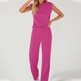 thumbnail image 3 of 2 Piece of Outfits Casual Plus Size Casual Drawstring Long Pants With Pockets Round Neck Sleeveless High Elasticity Loose Set, 3 of 4