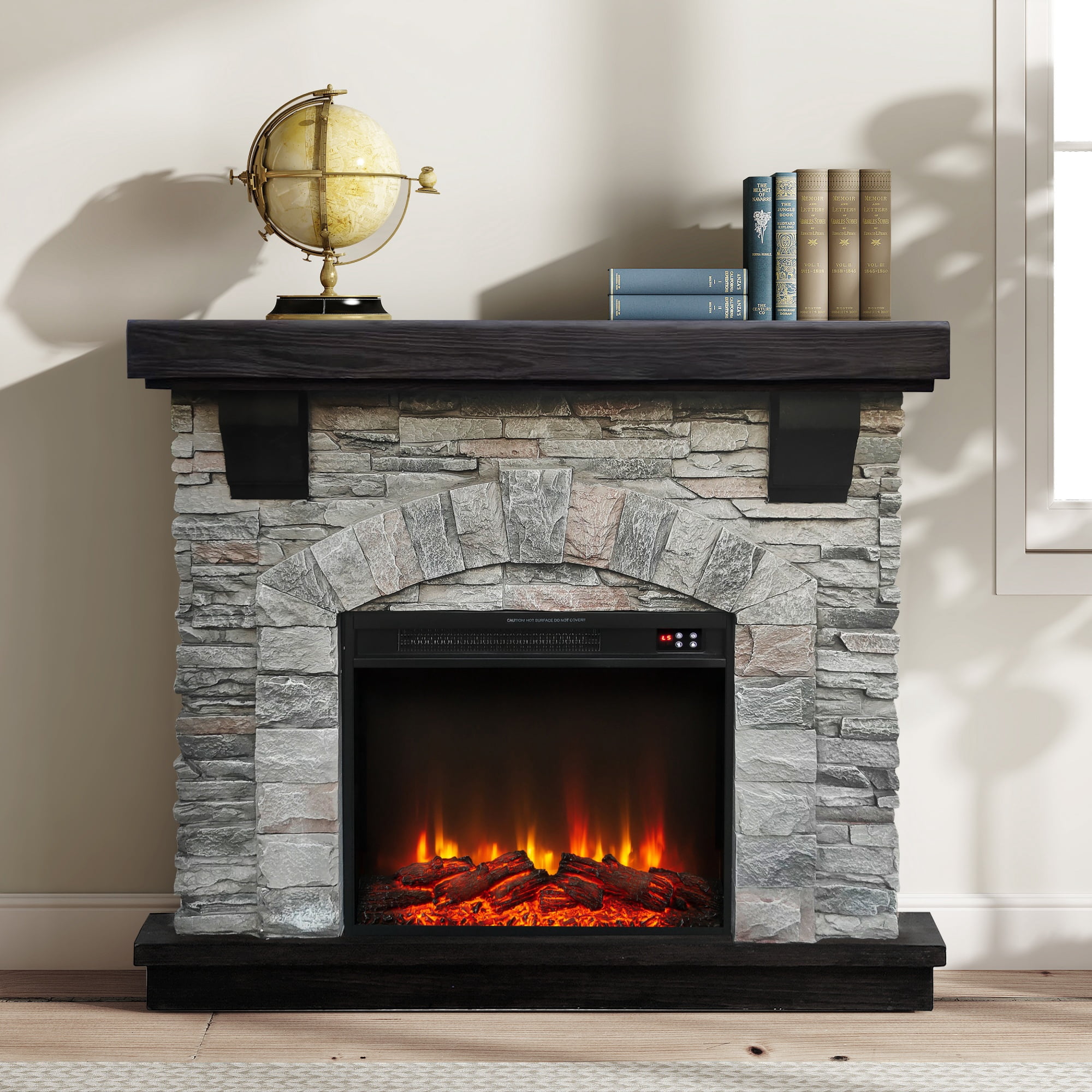 Joy River 45" Electric Fireplace with Faux Brick and Remote Control, Grey, Modern Interior Decor