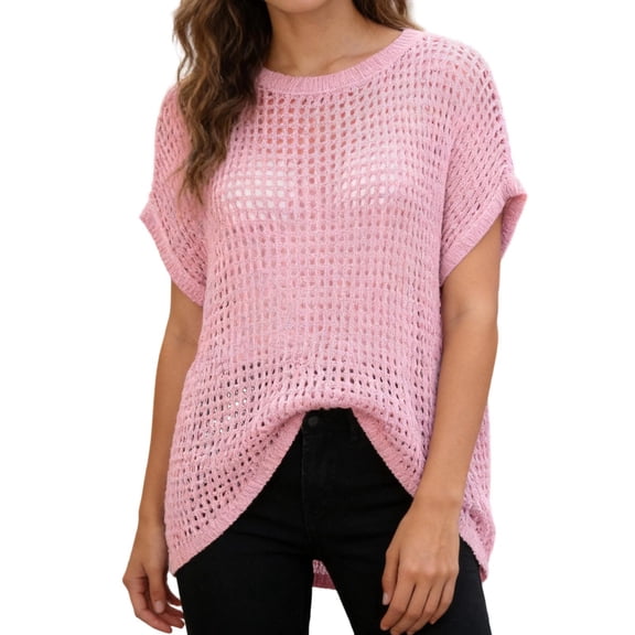 Womens Summer Crochet Tops Hollow Out Cap Sleeve Cover Up Tank Top Pullover Short Sleeve Sweater Vest Beach Vacation Clothes