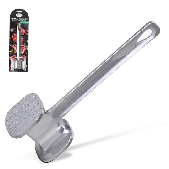 Alpine Cuisine Aluminum Meat Tenderizer 9.5x2.5in with Comfortable & Nonslip Handle, Pounding & Flattening Side - Professional Meat Mallet for Kitchen, Beef, Nuts & Chicken, Easy to Clean & Use