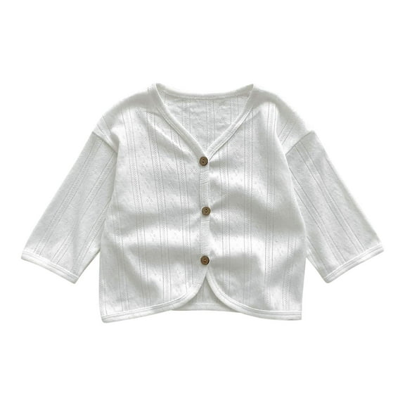 Odeerbi Toddler Girls Cotton Cardigan Children's Fashion Casual Solid Color Cardigan Loose Button V-neck Long Sleeve Hooded Casual Tops White