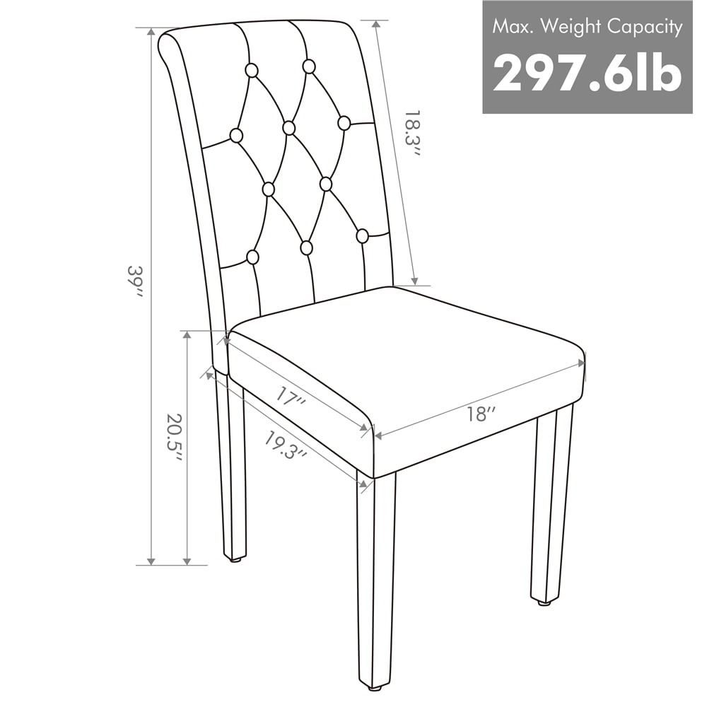 Alden Design Modern Tufted Padded Dining Chair with Tall Back, Set of 2, Gray