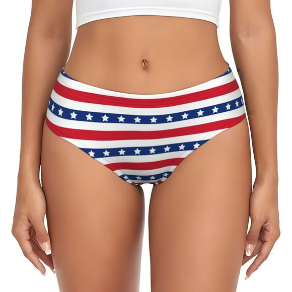 Stars And Stripes Print Women's High-Waisted Brief Panties, Moisture-Wicking Brief Underwear,Stretch Bikini Underwears,Women's Briefs-Large