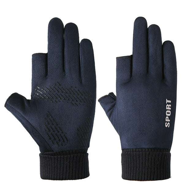Gloves Men's Winter Cold-proof Windproof Warm Fleece-lined Touch Screen Outdoor Riding Driving Motorcycle Take-out Half Finger Leakage