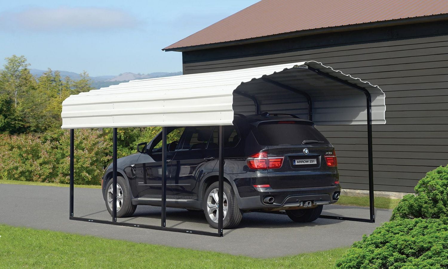 Steel Carport 10 x 29 x 7 ft. Galvanized Black/Charcoal