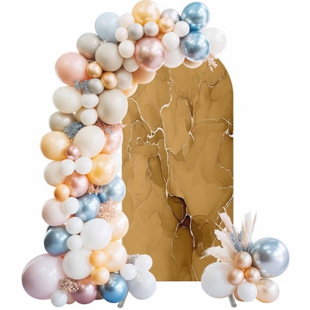 Yellow Marble Texture Arch Backdrop Cover 6.6Ft, Wedding Arch Covers Stretchy Backdrop, Country Ombre Fluid Aesthetic Fitted 2 Sided Arched Photo Background for Birthday Party Decorations