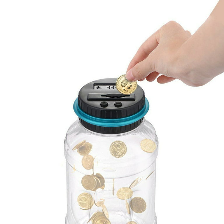 DZT1968 Clear Digital Piggy Bank Coin Savings Counter LCD Counting Money  Jar Change Gift 