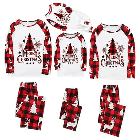 

Christmas Pajamas for Family Family Christmas Pajamas Matching Sets 2022 Cute Elk Reindeer Print Red Plaid Xmas Pjs